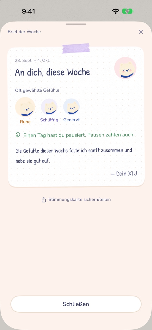 XIUs Wochenbrief: die drei am häufigsten gewählten Gefühle und ein Satz über einen Pausentag