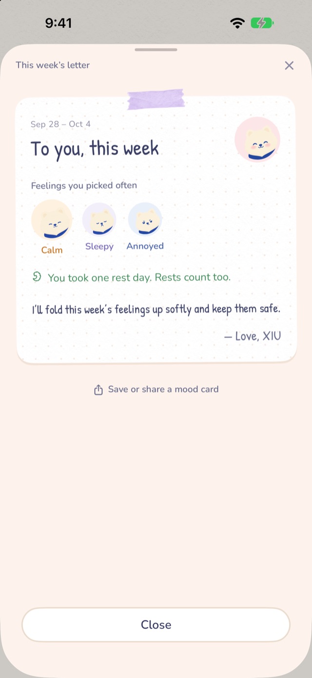 XIU’s weekly letter: the three feelings picked most often and a note about a rest day