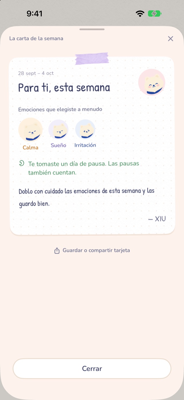 La carta semanal de XIU: las tres emociones más elegidas y unas palabras sobre un día de pausa