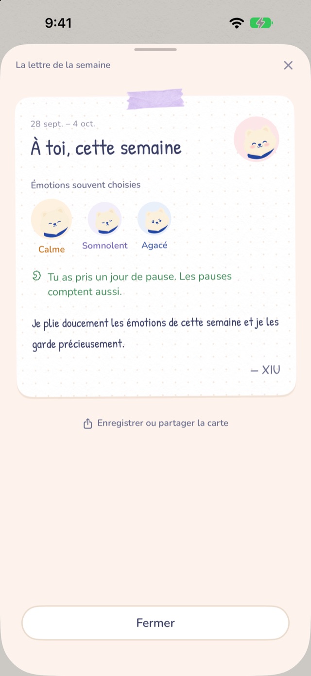 La lettre de la semaine de XIU : les trois émotions les plus choisies et un mot sur un jour de pause
