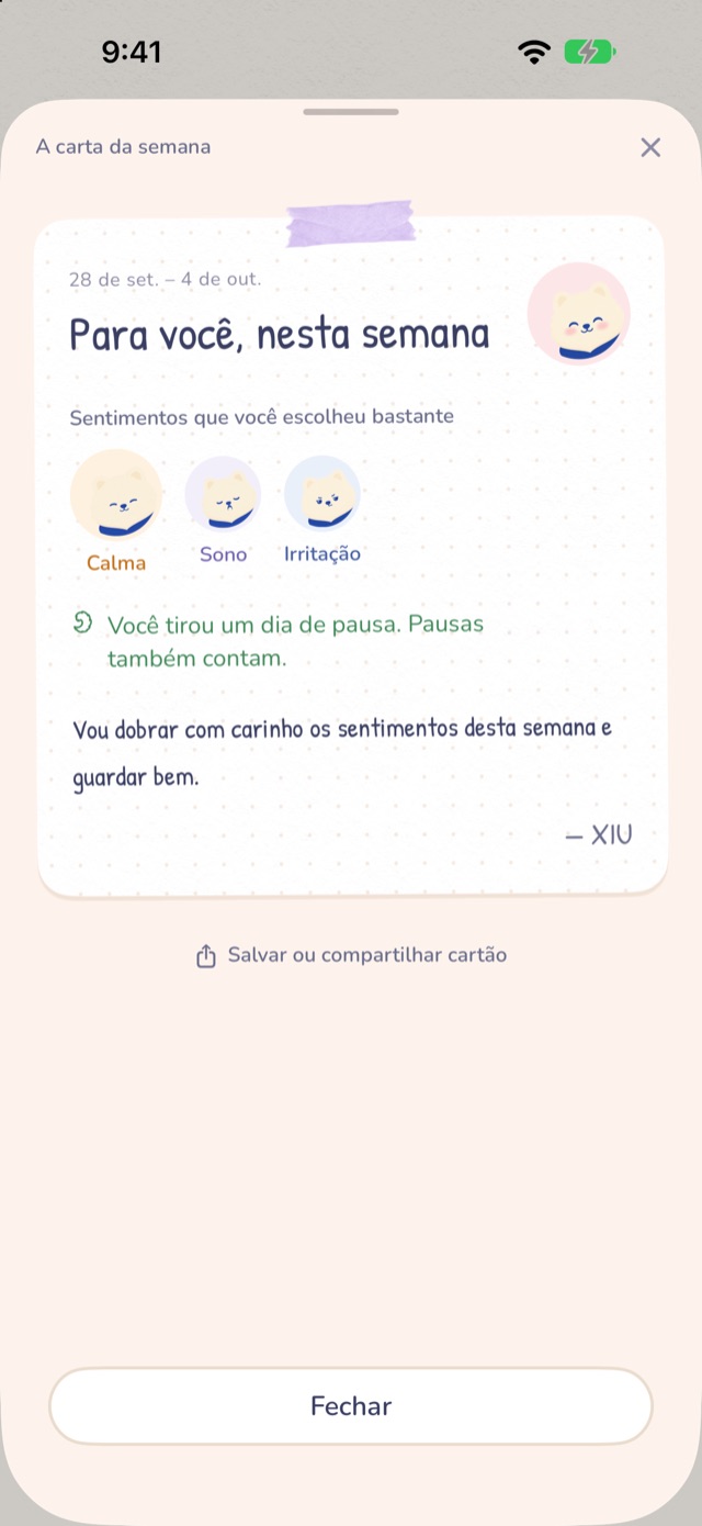A carta da semana do XIU: as três emoções mais escolhidas e algumas palavras sobre um dia de pausa